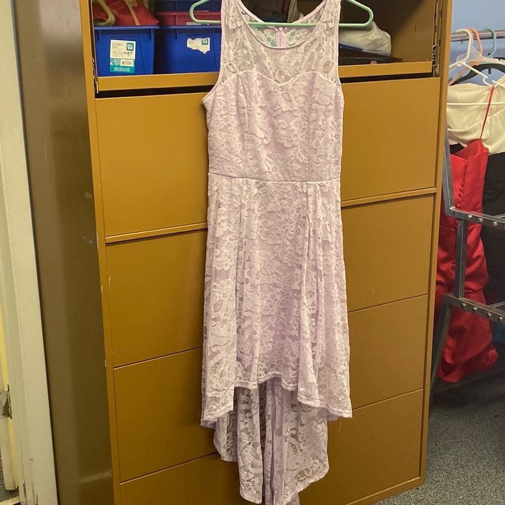 lavender color,short with a medium train